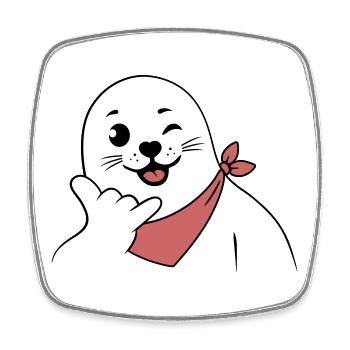 Winking Seal Wearing a Bandana Throwing Shaka Sign - Square fridge magnet - white - Front