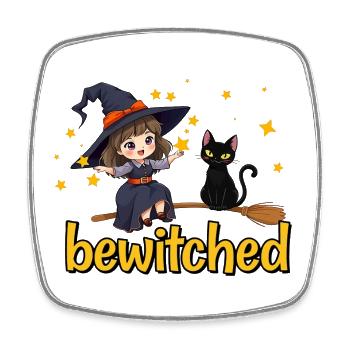 Witch and cat in star magic - Square fridge magnet - white - Front