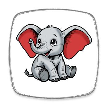 Kleiner Elefant – Fröhliche Cartoonfigur - Viereckiger Kühlschrankmagnet - Weiß - Vorne