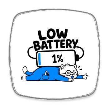 Niedriger Akku – Funny Cat Geek 1% Akku - Viereckiger Kühlschrankmagnet - Weiß - Vorne