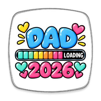 Papa lädt 2026 – Neue Vater-Ankündigung - Viereckiger Kühlschrankmagnet - Weiß - Vorne