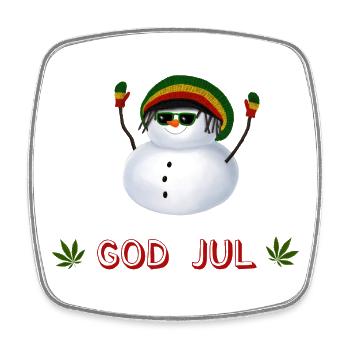 Rasta Schneemann God Jul - Schwedisch - Viereckiger Kühlschrankmagnet - Weiß - Vorne