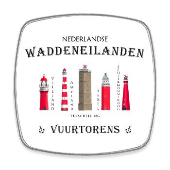 Leuchttürme Texel, Ameland, Terschelling, Vlieland - Viereckiger Kühlschrankmagnet - Weiß - Vorne