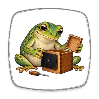 Frosch baut eine Lochkamera - Viereckiger Kühlschrankmagnet - Weiß - Vorne