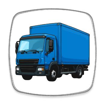 Blauer LKW Kraftvoller Transporter - Viereckiger Kühlschrankmagnet - Weiß - Vorne