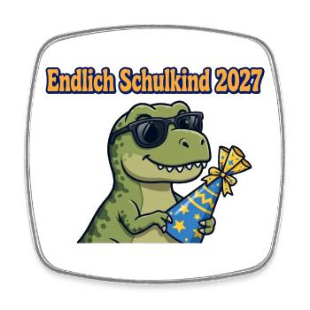 Endlich Schulkind 2027 T-Rex Dino Einschulung  - Viereckiger Kühlschrankmagnet - Weiß - Vorne