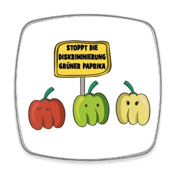 STOPPT die Diskrimierung grüner Paprika - Viereckiger Kühlschrankmagnet - Weiß - Vorne