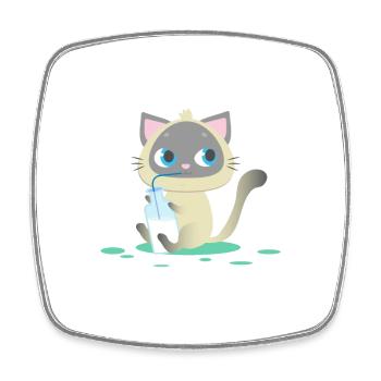 Cat drinks milk, kitten, meow, cat, kitten - Square fridge magnet - white - Front