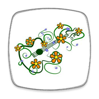 Blumenmuster mit Gitarre und Verschränkten Ranken - Viereckiger Kühlschrankmagnet - Weiß - Vorne