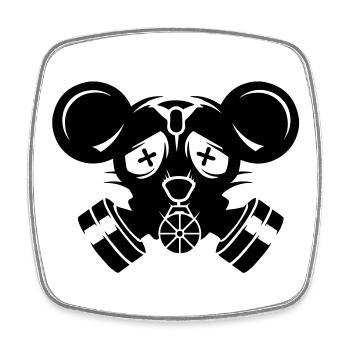A gas mask with big mouse ears - Square fridge magnet - white - Front