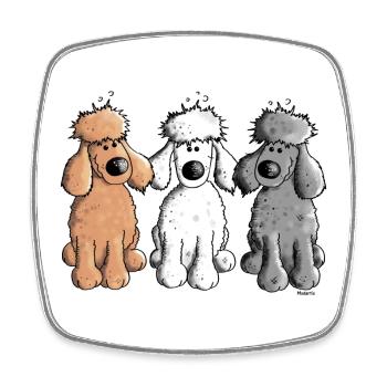 Trois Caniche Drôle - Chien - Chiens - Magnet carré - blanc - Devant