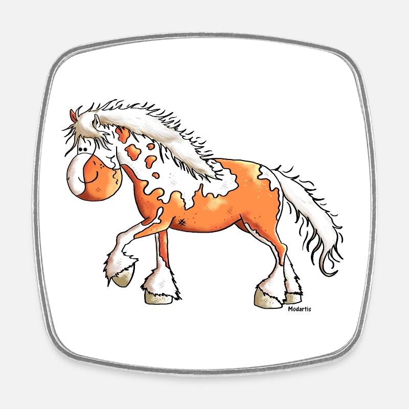 Funny Pinto - Horse - Horses - Square fridge magnet - white