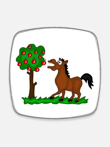 pferd baum - Viereckiger Kühlschrankmagnet - Weiß