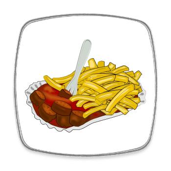 Currywurst mit Pommes - Viereckiger Kühlschrankmagnet - Weiß - Vorne