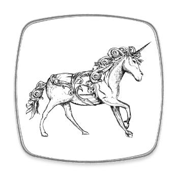 Drawing of a fancifully decorated unicorn - Square fridge magnet - white - Front