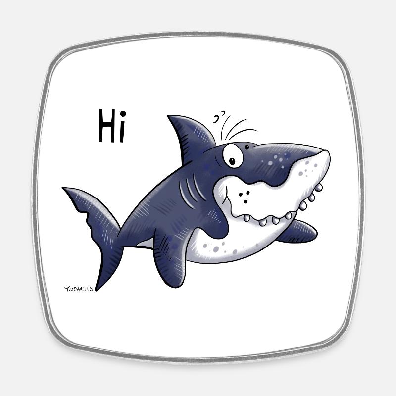 Funny Shark - Sharks - Hi - Hello - Gift - Square fridge magnet - white