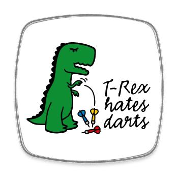 T-Rex hates darts - darts - darts player dinosaur - Square fridge magnet - white - Front