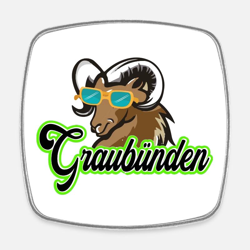 Graubünden Steinbock mit Sonnenbrille - Viereckiger Kühlschrankmagnet - Weiß