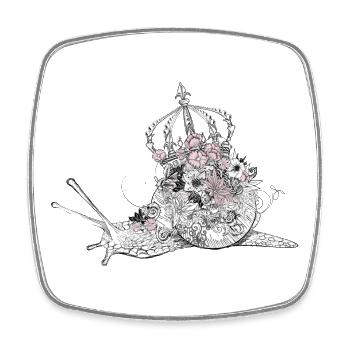 Escargot majestueux décoré avec des fleurs &couronne - Magnet carré - blanc - Devant