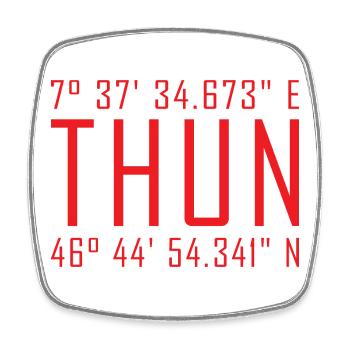 Coordonnées de Thun – Déclaration de faute de frappe rouge - Magnet carré - blanc - Devant