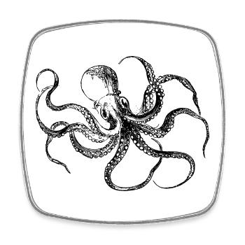 Occult Octopus Illustration – Vintage Cosmic Art - Square fridge magnet - white - Front