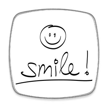 Handwriting "SMILE!" with a laughing face - Square fridge magnet - white - Front