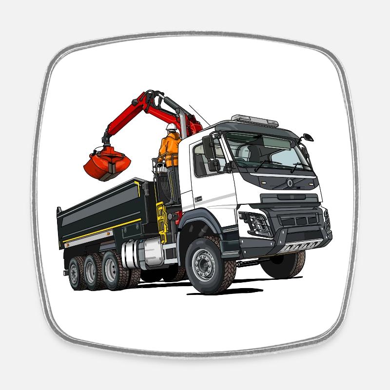 Truck with crane - Square fridge magnet - white