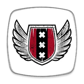 Karmesinroter Schild mit Winged X Emblem - Viereckiger Kühlschrankmagnet - Weiß - Vorne
