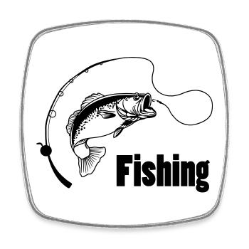 Angelrute mit Haken und Fisch - Viereckiger Kühlschrankmagnet - Weiß - Vorne