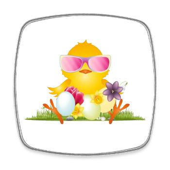 flauschiges Küken mit Ostereier und rosa Brille - Viereckiger Kühlschrankmagnet - Weiß - Vorne