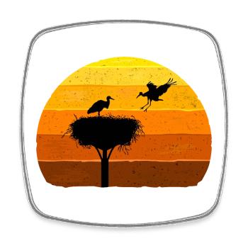 Cigogne, Nid, Cigognes, Vol d’oiseau au coucher du soleil - Magnet carré - blanc - Devant
