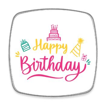 Écriture colorée Joyeux Anniversaire - Magnet carré - blanc - Devant