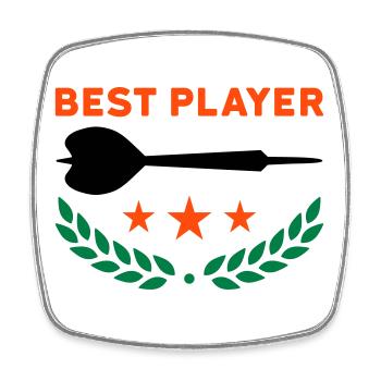 Best player (Dartpfeil, drei Sterne, Lorbeerkranz) - Viereckiger Kühlschrankmagnet - Weiß - Vorne