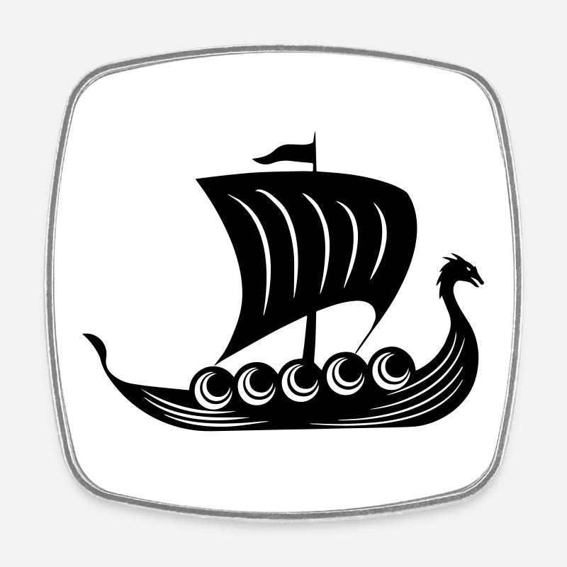 Bateau viking - Magnet carré - blanc