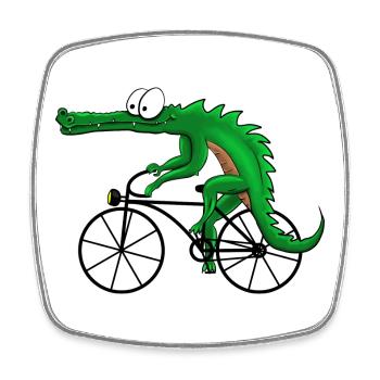 Crocodile with bike - Square fridge magnet - white - Front