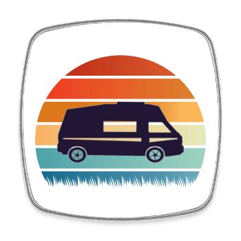 Camper-Sonnenuntergang Silhouette - Viereckiger Kühlschrankmagnet - Weiß - Vorne