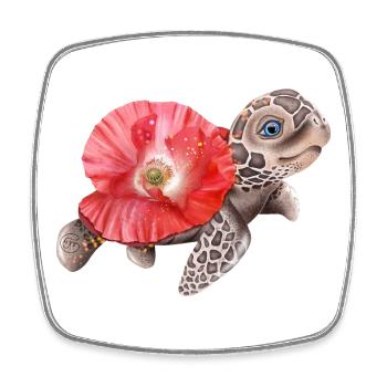 Tortue mignonne au coquelicot - Magnet carré - blanc - Devant