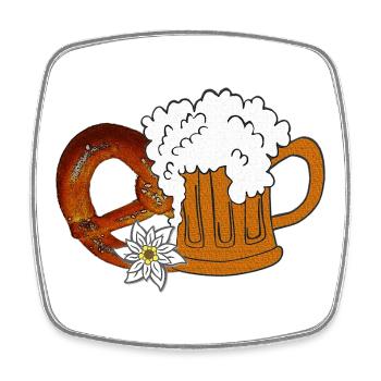Bierglas, Volksfeste, Brezel mit Bierhumpen - Viereckiger Kühlschrankmagnet - Weiß - Vorne