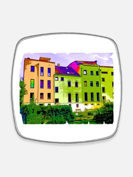 Bild nach Art von "Hundertwasser" Bild Häuser - Viereckiger Kühlschrankmagnet - Weiß