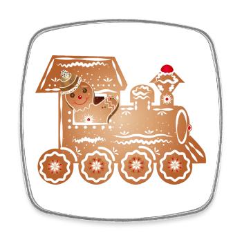 Gingerbread man as train driver in the gingerbread train - Square fridge magnet - white - Front