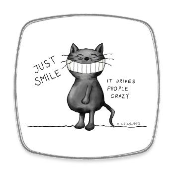 Just smile! It drives people crazy, Katze, grinsen - Viereckiger Kühlschrankmagnet - Weiß - Vorne