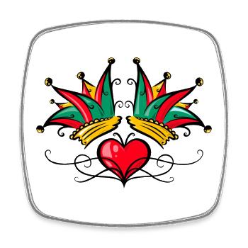 Tatouage de cœur de carnaval Fool’s Cap - Magnet carré - blanc - Devant
