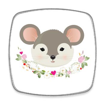 Enchanting cute mouse with delicate green in spring - Square fridge magnet - white - Front