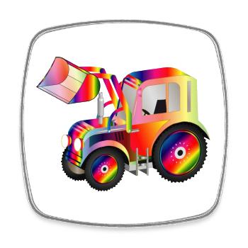 Traktor Frontlader in bunten RegenbogenFarben - Viereckiger Kühlschrankmagnet - Weiß - Vorne