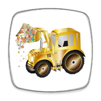 Tracteur à chargement frontal avec fleurs en fleurs et verdure - Magnet carré - blanc - Devant