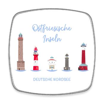 5 Ostfriesische Inseln, Deutsche Nordsee - Viereckiger Kühlschrankmagnet - Weiß - Vorne
