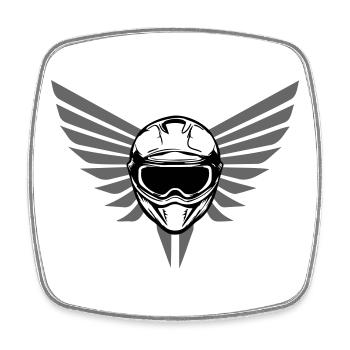 Casque de moto de motocross avec ailes - Magnet carré - blanc - Devant