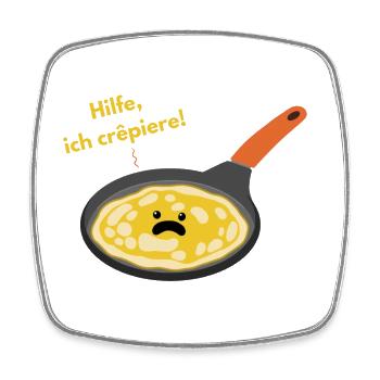„Hilfe ich crêpiere“ Pfannkuchen Wortspiel - Viereckiger Kühlschrankmagnet - Weiß - Vorne
