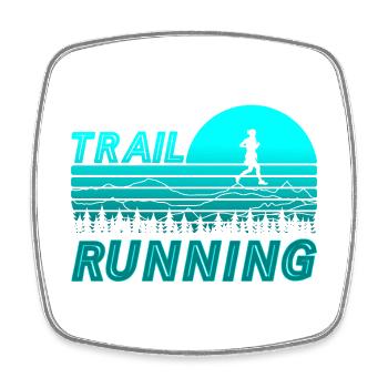 Trail running in the blue sunset with mountains - Square fridge magnet - white - Front