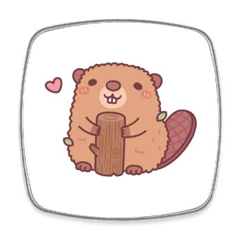 Castor mignon tenant un morceau de bois - Magnet carré - blanc - Devant